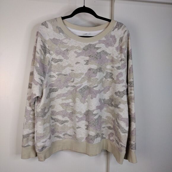 Old Navy Camo Crewneck Sweatshirt Womens Plus Size XXL Purple Grey Tan Cream - Picture 1 of 6